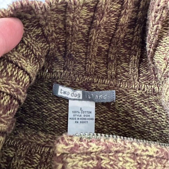 Mock neck brown green knit sweater 100% cotton ribbed knit gorpcore granola - Picture 2 of 5